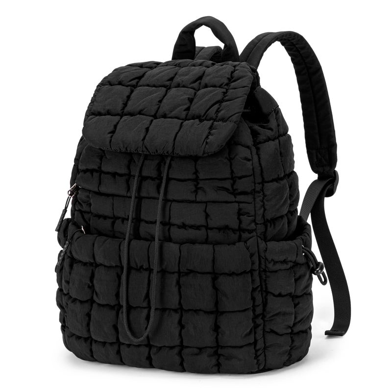 CLUCI Puffy Quilted Backpack for Women, Casual Lightweight Daypack for Women Travel (Black) - Image 1