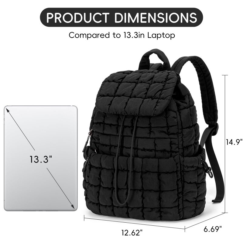 CLUCI Puffy Quilted Backpack for Women, Casual Lightweight Daypack for Women Travel (Black) - Image 4