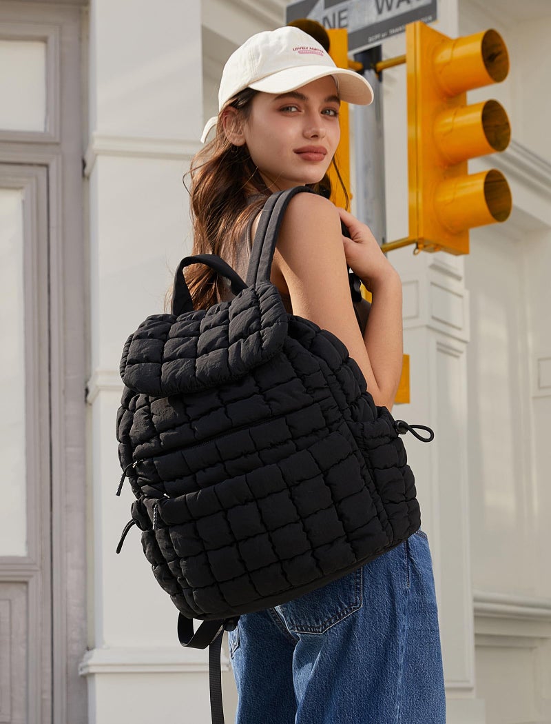 CLUCI Puffy Quilted Backpack for Women, Casual Lightweight Daypack for Women Travel (Black) - Image 2