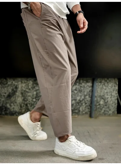 Maniac Maniac Mens Solid Beige Nylon Terry fabric Carrot fit Trackpant