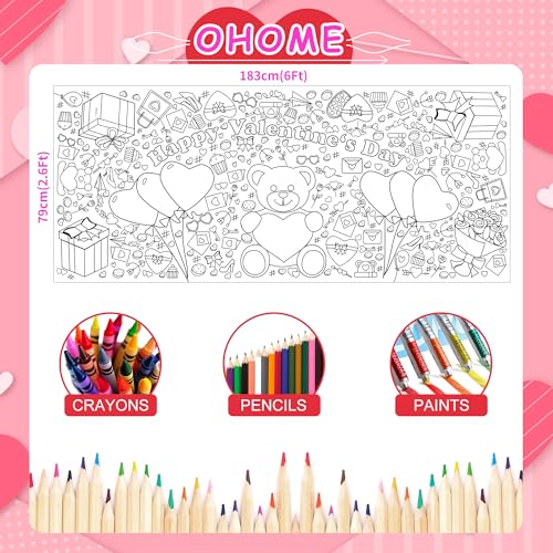 OHOME Valentines Giant Coloring PosterTableclothValentines Day Gifts for Kids Classroom School30 x 72 Inches Jumbo Coloring Banner Kids Crafts Games Activities Toys Decor Party Decorations - Image 5