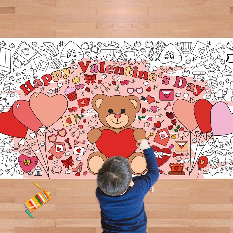 OHOME Valentines Giant Coloring PosterTableclothValentines Day Gifts for Kids Classroom School30 x 72 Inches Jumbo Coloring Banner Kids Crafts Games Activities Toys Decor Party Decorations - Image 3