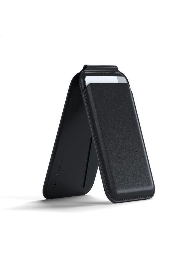 Satechi Magnetic Magsafe Wallet Stand - Double Flap Leather Stand Wallet Attachment w/ 4 Card Slots, Front Flap NFC Pass Through, for iPhone 15/14/13/12 Pro Max/Plus/Pro & MagSafe Cases - Black black - Image 1