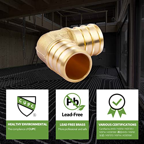 Litorange 1/2 inch PEX 90 Degree Elbow 1/2" (pack of 10) Lead-Free Brass Barb Crimp Pipe Fitting/Fittings - Image 2