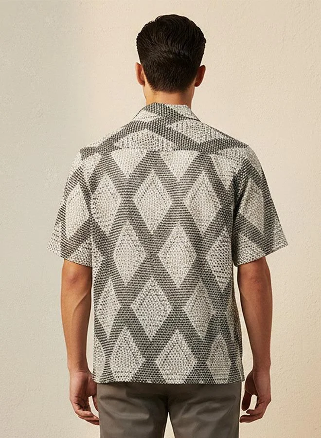 Iconic BLACK Iconic Regular Fit Collared Mesh Textured Short Sleeves Shirt for Men | Best Price UAE