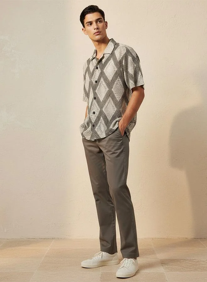 Iconic BLACK Iconic Regular Fit Collared Mesh Textured Short Sleeves Shirt for Men | Best Price UAE