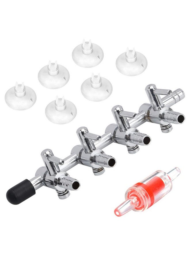 Pawfly Pawfly 4-Way Aquarium Air Flow Control Lever Valve Manifold for Air Pumps Fish Tank Multi-port Distributor Splitter with 1 Non-return Check Valve and 6 Suction Cup Clips  - Image 1