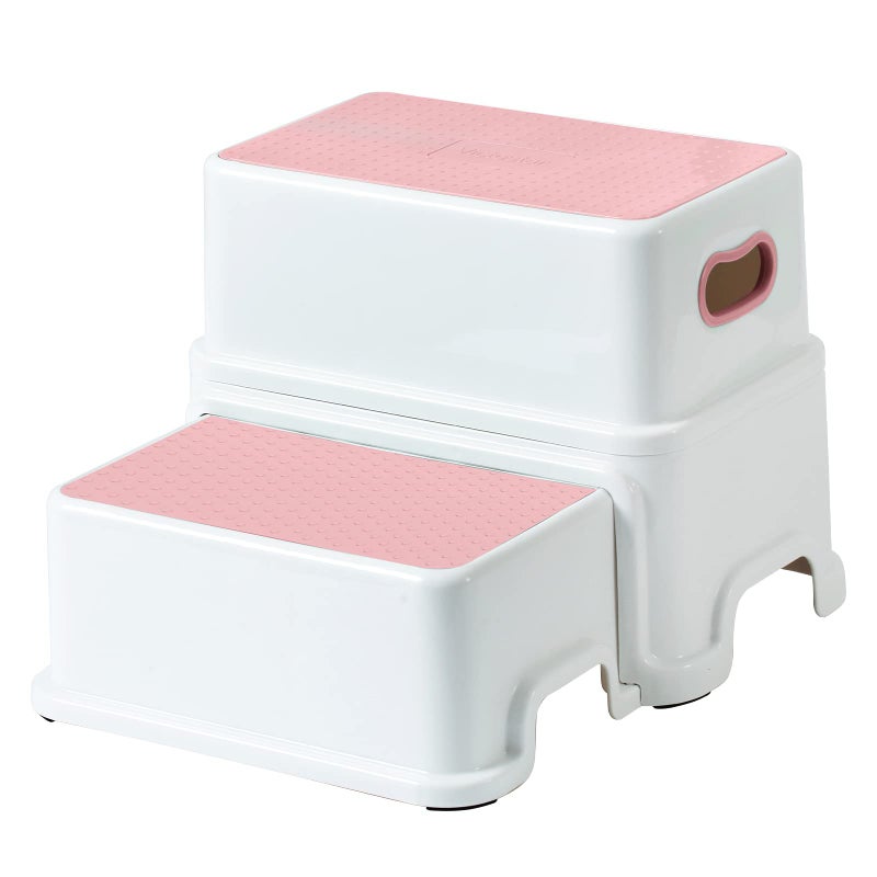 Victostar 2 Step Stool for Kids AntiSlip Sturdy Toddler Two Step Stool for Toilet Potty Training BathroomKitchen Pink