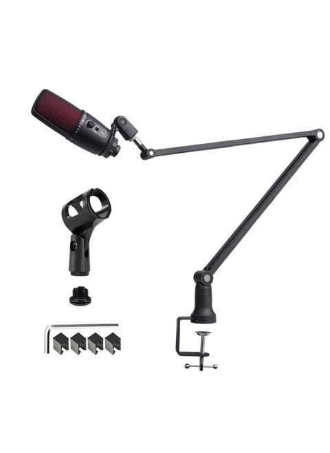 Boom Arm Foldable Desktop Metal Mic Stand Adjustable Scissor Microphone Arm Bracket Desk Mount Clamp Hidden Cable Trough 3/8" to 5/8" Adapter
