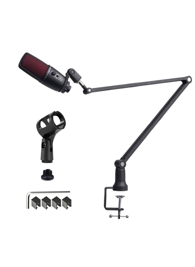 Generic Boom Arm Foldable Desktop Metal Mic Stand Adjustable Scissor Microphone Arm Bracket Desk Mount Clamp Hidden Cable Trough 3/8" to 5/8" Adapter  - Image 1