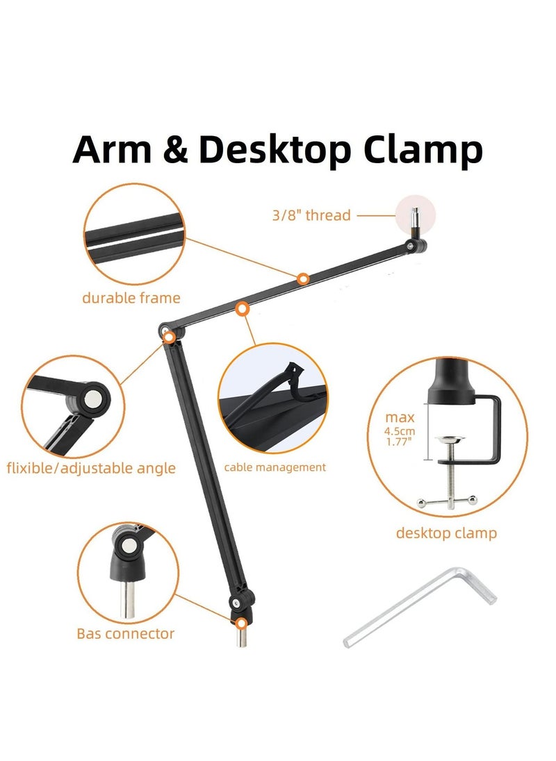 Generic Boom Arm Foldable Desktop Metal Mic Stand Adjustable Scissor Microphone Arm Bracket Desk Mount Clamp Hidden Cable Trough 3/8" to 5/8" Adapter  - Image 4