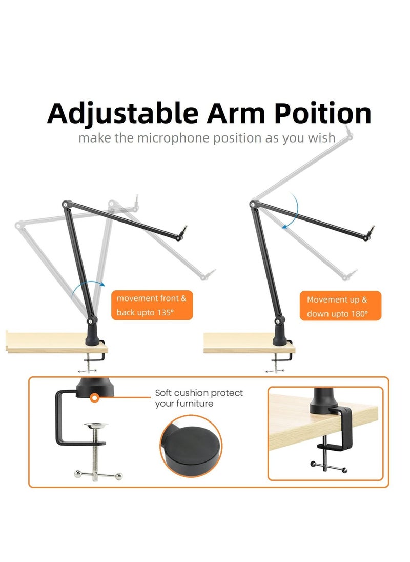 Generic Boom Arm Foldable Desktop Metal Mic Stand Adjustable Scissor Microphone Arm Bracket Desk Mount Clamp Hidden Cable Trough 3/8" to 5/8" Adapter  - Image 3