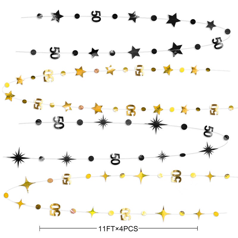 pinkblume Black Gold 50th Birthday Decorations Number 50 Circle Dot Twinkle Star Garland Metallic Hanging Streamer Banner Backdrop for Women Mens 50 Years Old Birthday Happy 50th Anniversary Party Supplies - Image 2