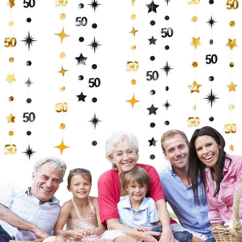pinkblume Black Gold 50th Birthday Decorations Number 50 Circle Dot Twinkle Star Garland Metallic Hanging Streamer Banner Backdrop for Women Mens 50 Years Old Birthday Happy 50th Anniversary Party Supplies - Image 4