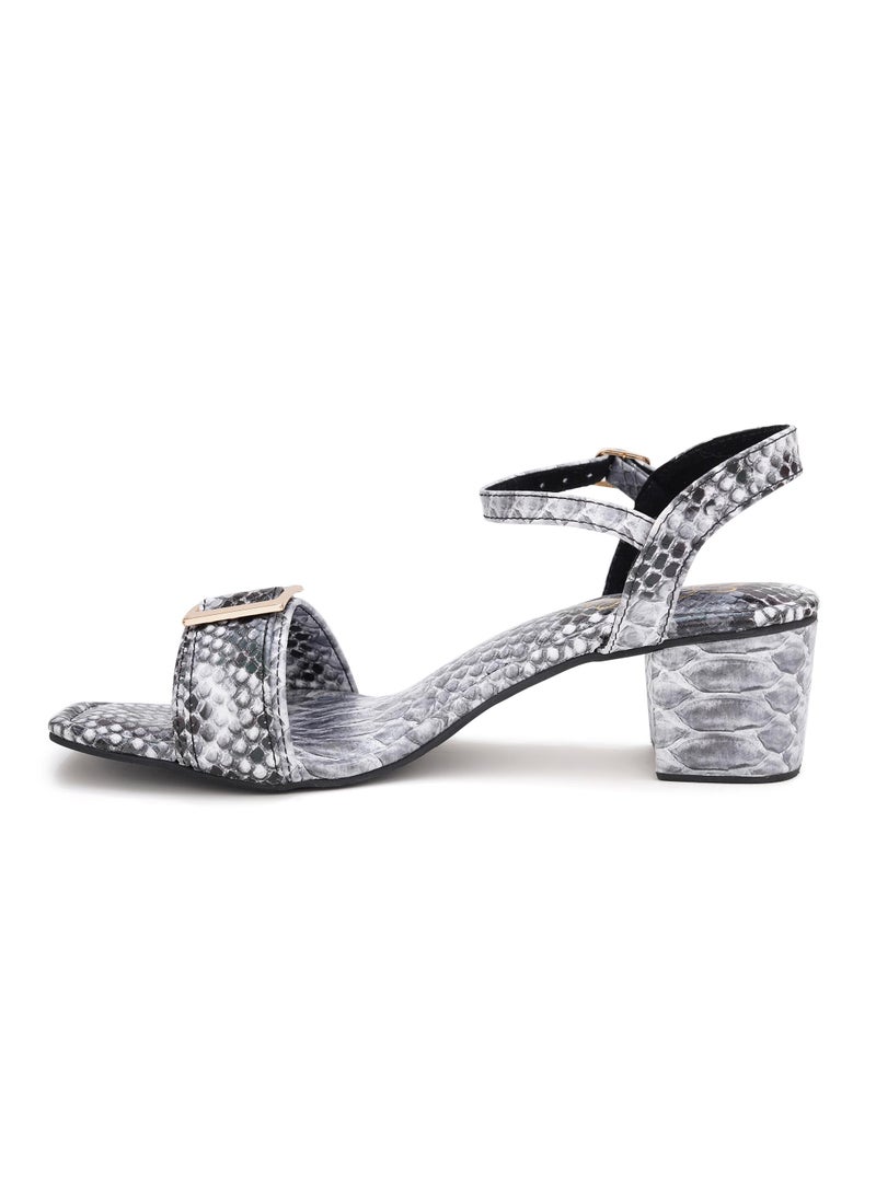 Sole House Sole House Fierce & Fashionable: Python Chic Block Heels with Front Buckle - perfect for parties, celebrations & special occasions.  - Image 3