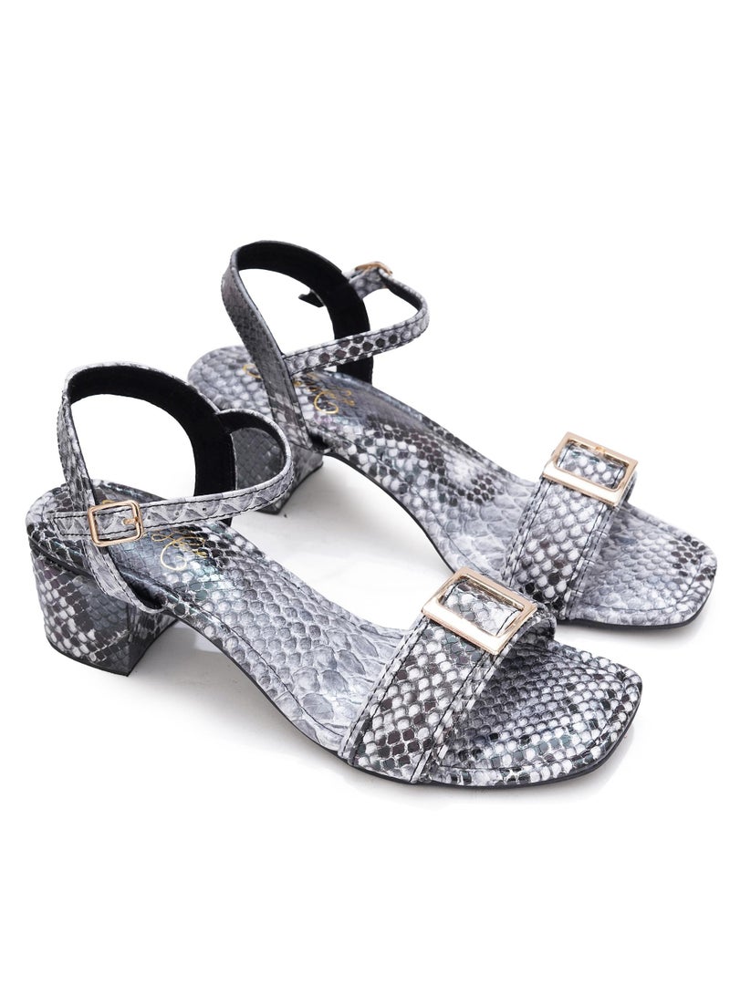 Sole House Sole House Fierce & Fashionable: Python Chic Block Heels with Front Buckle - perfect for parties, celebrations & special occasions.  - Image 1
