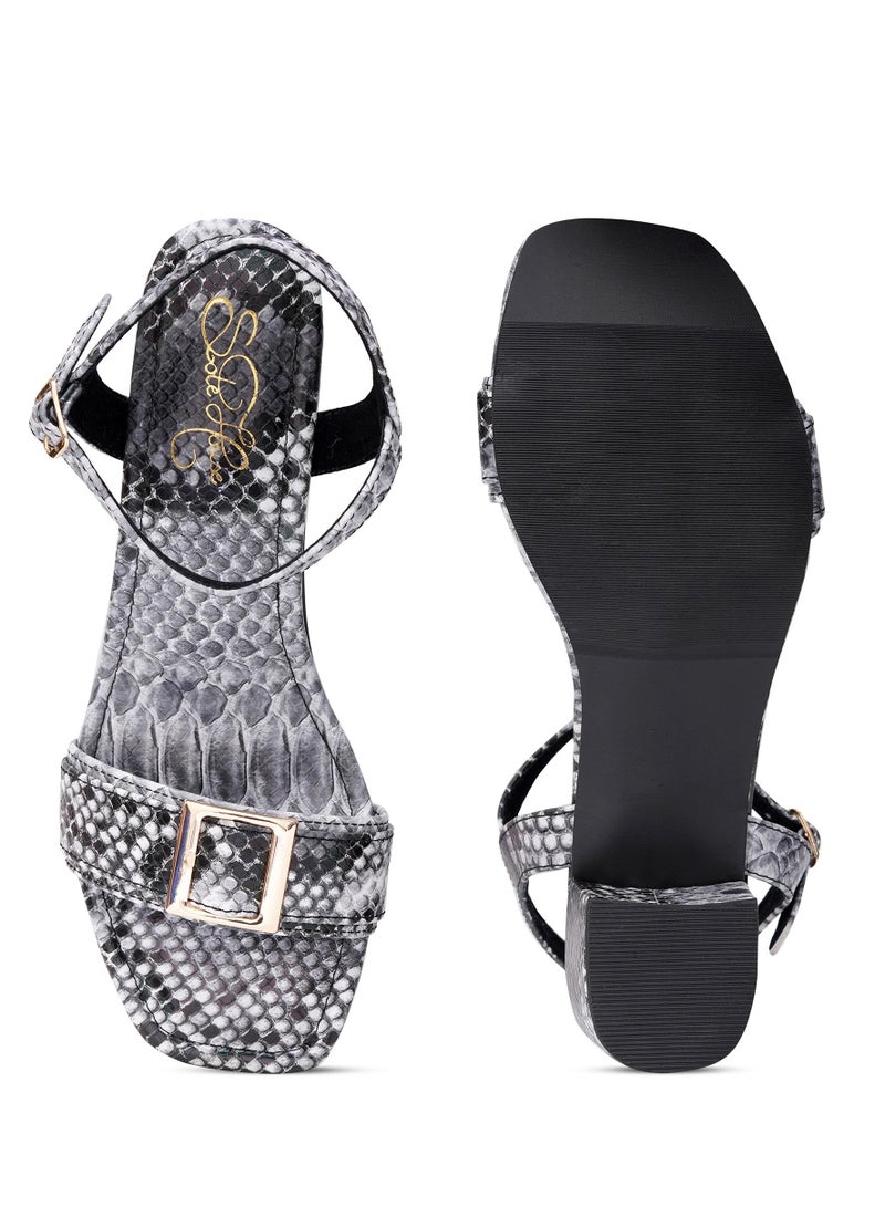 Sole House Sole House Fierce & Fashionable: Python Chic Block Heels with Front Buckle - perfect for parties, celebrations & special occasions.  - Image 5