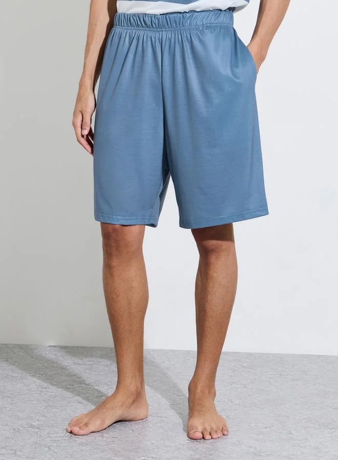 Styli  Multi-Color Striped T-Shirt and Solid Shorts Pyjama Set for Men | Best Price UAE