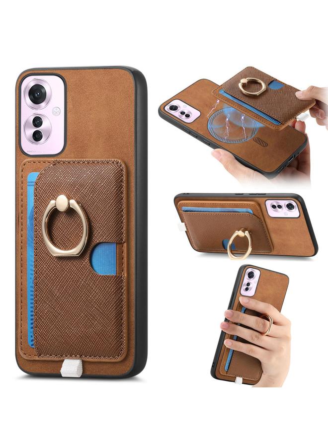 اس-توب جراب لهاتف OPPO Reno11 F بتصميم كلاسيكي متقاطع من الجلد مع حلقة جانبية وحقيبة بطاقات وحافظة هاتف MagSafe - Image 1