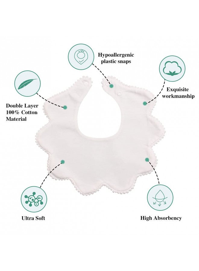 JANGANNSA 3 PCS White Flower Baby Bibs Infant Burp Clothes for Baby Girls Saliva Towel Cotton Infant Toddler Girls Bibs (3PCS-White) - Image 2
