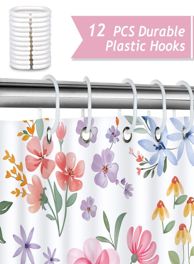Bonhause Spring Floral Shower Curtain, Watercolor Flowers Colorful Wildflower Plant Bathroom Decor 72x72 Inch Polyester Fabric Waterproof Bath Curtain with 12 Hooks - Image 3