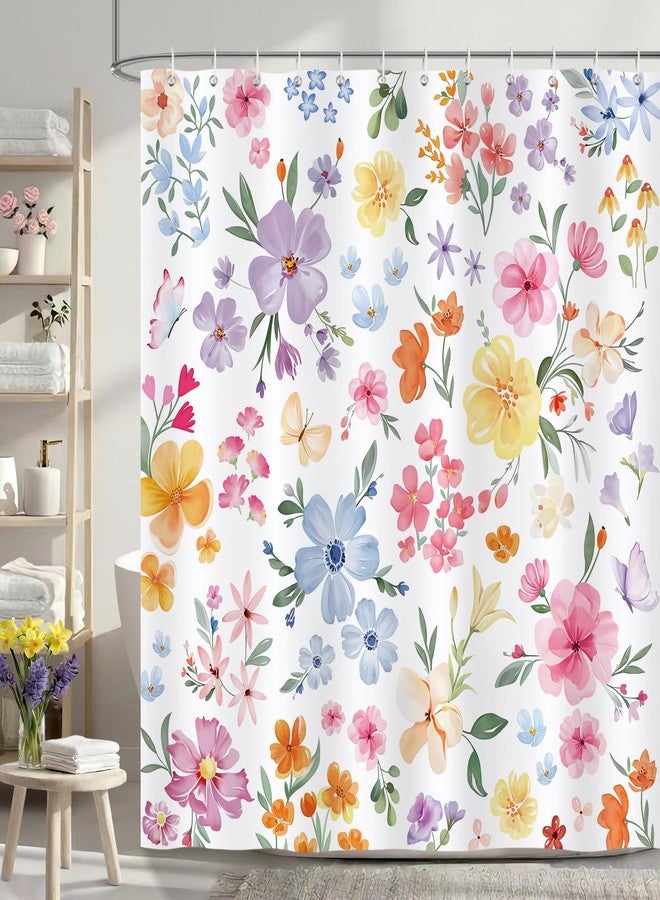 Bonhause Spring Floral Shower Curtain, Watercolor Flowers Colorful Wildflower Plant Bathroom Decor 72x72 Inch Polyester Fabric Waterproof Bath Curtain with 12 Hooks - Image 2