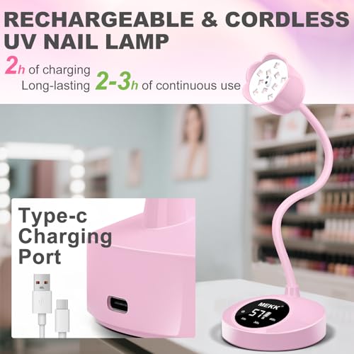 MEKK Gooseneck UV Nail Lamp Cordless Mini UV Light for Gel Nails with Auto Sensor,Professional Flash Cure Lamp 30W Single Nails Light with Three Timers (10s/30s/60s) Salon & Home DIY Use-Pink - Image 5