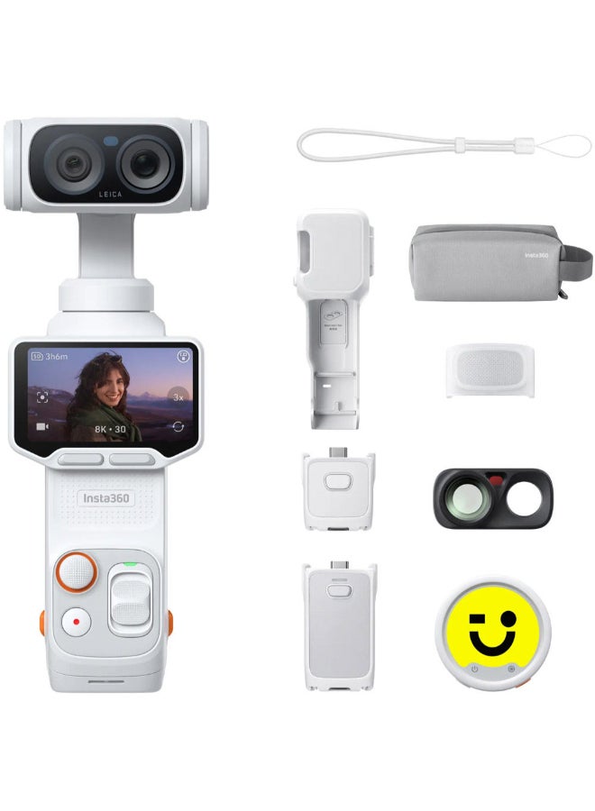 انستا 360 Luna Ultra Creator Bundle | 8K Pocket Size Gimbal Camera w/ Dual Leica Lens System, Standard Kit + Battery Handle + Mic Pro Tx + Wide-Angle Lens + Carry Case, For Content Creators - Cosmic White - Image 1