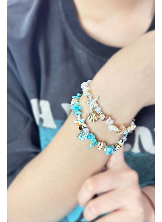 Lemon 2 pcs Ocean Style Vacation Turquoise Bracelet, Synthetic Turquoise Beads,  Beads Charms Starfish Gemstone Stone - Image 2