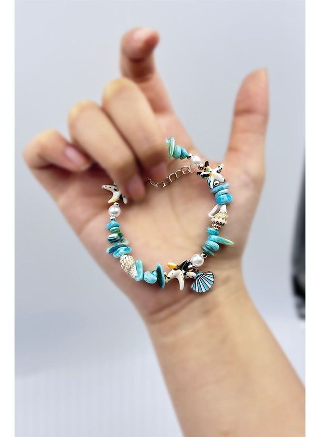 Lemon 2 pcs Ocean Style Vacation Turquoise Bracelet, Synthetic Turquoise Beads,  Beads Charms Starfish Gemstone Stone - Image 3