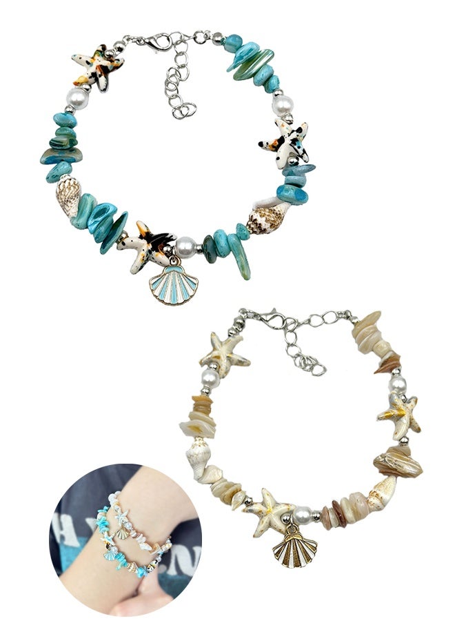 Lemon 2 pcs Ocean Style Vacation Turquoise Bracelet, Synthetic Turquoise Beads,  Beads Charms Starfish Gemstone Stone - Image 1