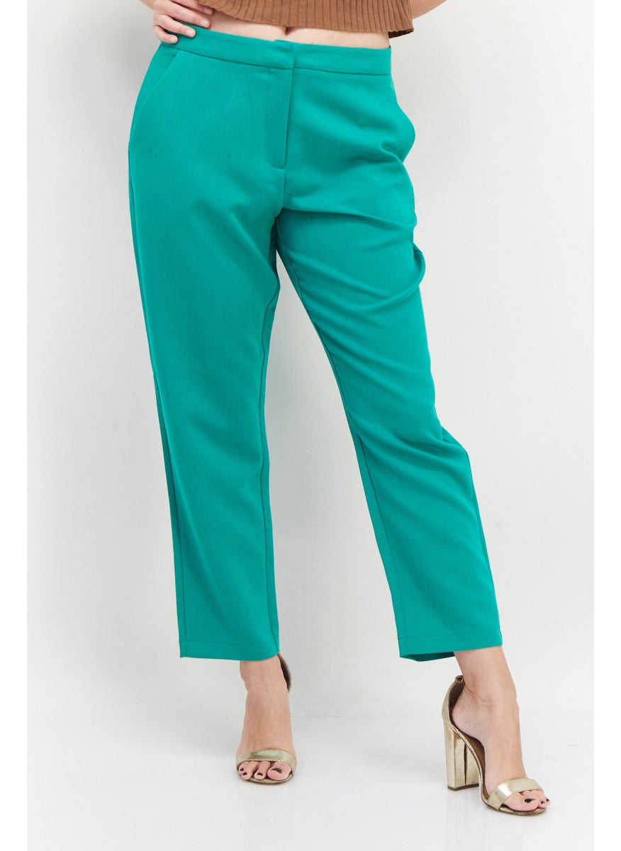 French Connection Women Regular Fit Solid Straight Pant, Green  - Image 1