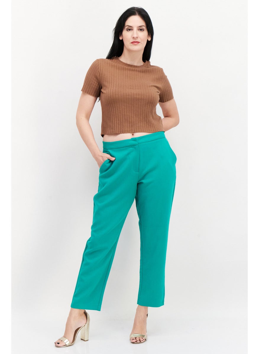 French Connection Women Regular Fit Solid Straight Pant, Green  - Image 2