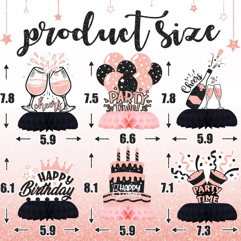 Celee Black and Pink Birthday Decorations â€“ 12Pcs Honeycomb Table Centerpieces for Women or Girls, Elegant Pink Black Party Table Toppers for Birthday Celebration - Image 2