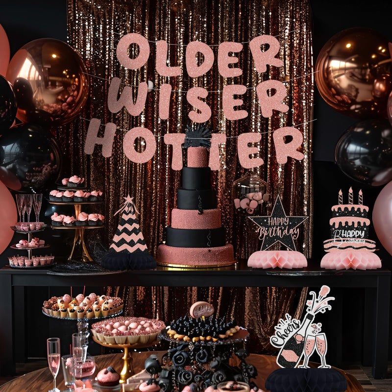 Celee Black and Pink Birthday Decorations â€“ 12Pcs Honeycomb Table Centerpieces for Women or Girls, Elegant Pink Black Party Table Toppers for Birthday Celebration - Image 5