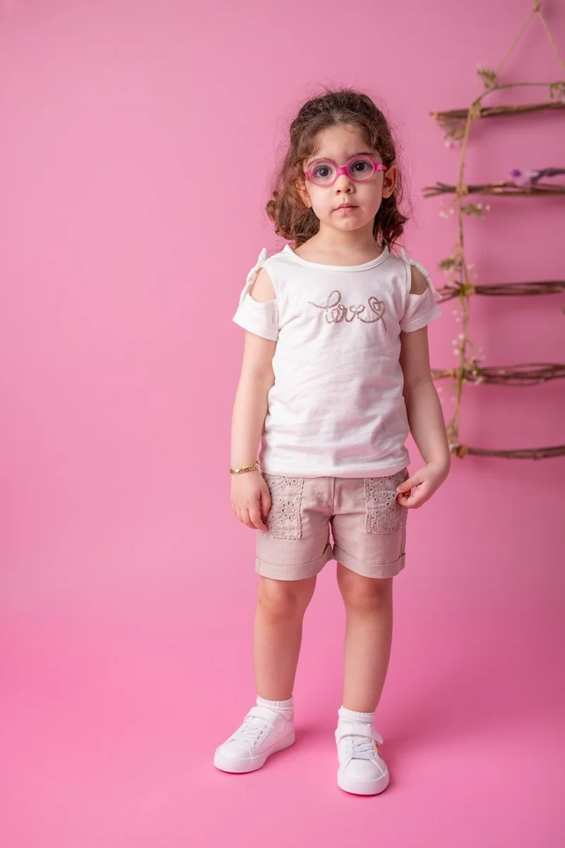 Mininio Baby Girl White Love Sequined Shoulder Bow T-Shirt (9 Months - 4 Years)