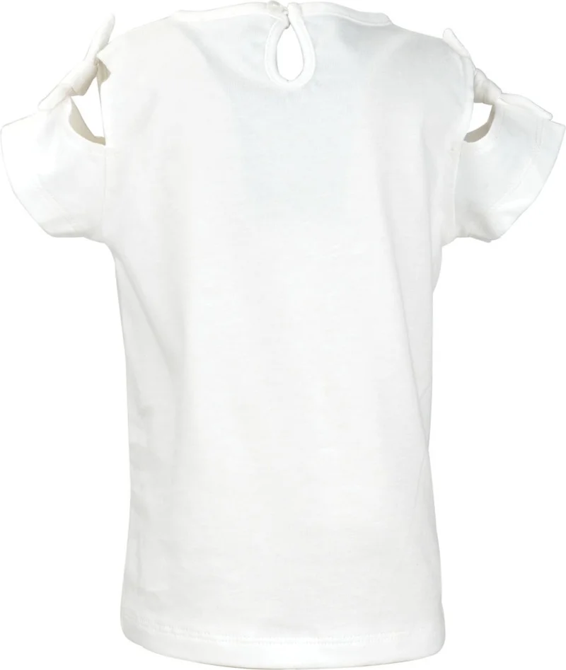 Mininio Baby Girl White Love Sequined Shoulder Bow T-Shirt (9 Months - 4 Years)