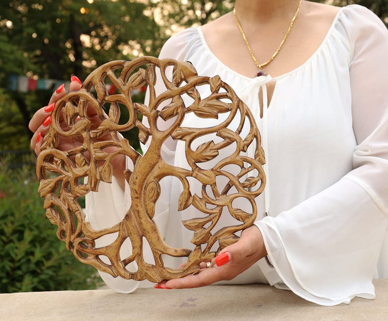 DharmaObjects Handcrafted Wooden Celtic Tree Of Life Wall Decor Hanging Art (Brown) - Image 1