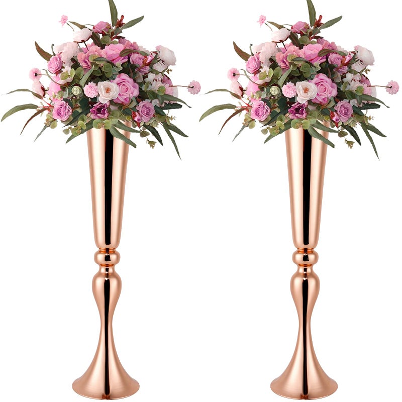 ASHELYULLA Gold Vase for Wedding Centerpiece 2Pcs Metal Trumpet Vase 22 Tall Flower Stand for Wedding Table Centerpiece Decoration Floral Arrangement for Reception Bridal Party Decor - Image 2