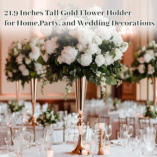 ASHELYULLA Gold Vase for Wedding Centerpiece 2Pcs Metal Trumpet Vase 22 Tall Flower Stand for Wedding Table Centerpiece Decoration Floral Arrangement for Reception Bridal Party Decor - Image 3