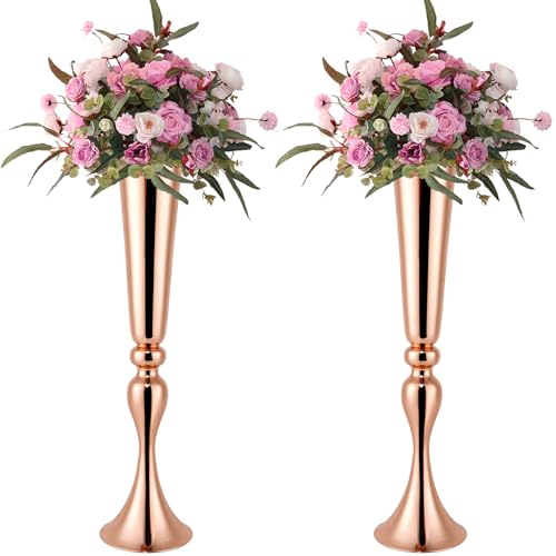 ASHELYULLA Gold Vase for Wedding Centerpiece 2Pcs Metal Trumpet Vase 22 Tall Flower Stand for Wedding Table Centerpiece Decoration Floral Arrangement for Reception Bridal Party Decor - Image 1
