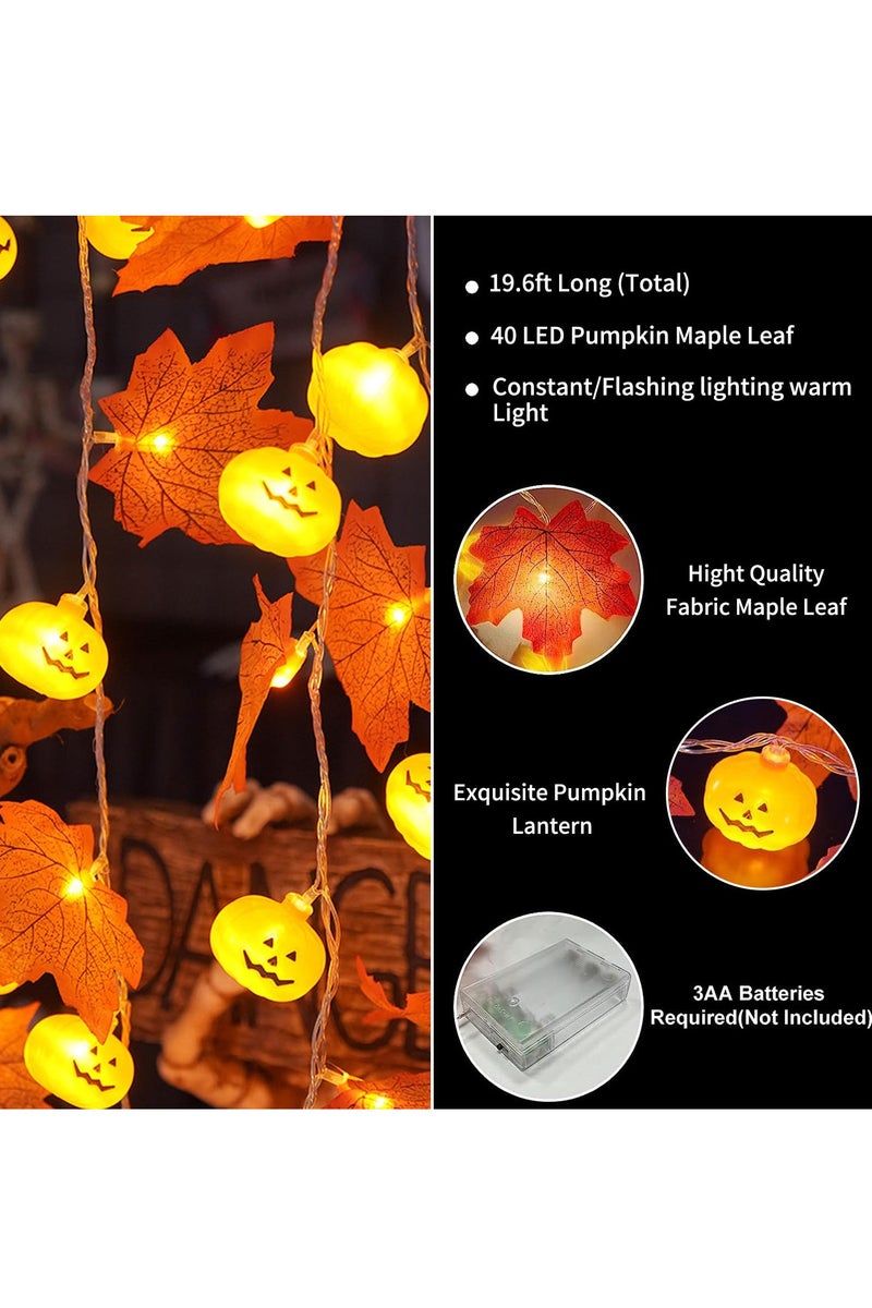 Chielor Halloween String Lights, 20 Ft 40 LED Fall Garland with Decorations Lights, Pumpkin Maple Leaf String Lights for Halloween Party Home Outdoor Patio Décor - Image 4
