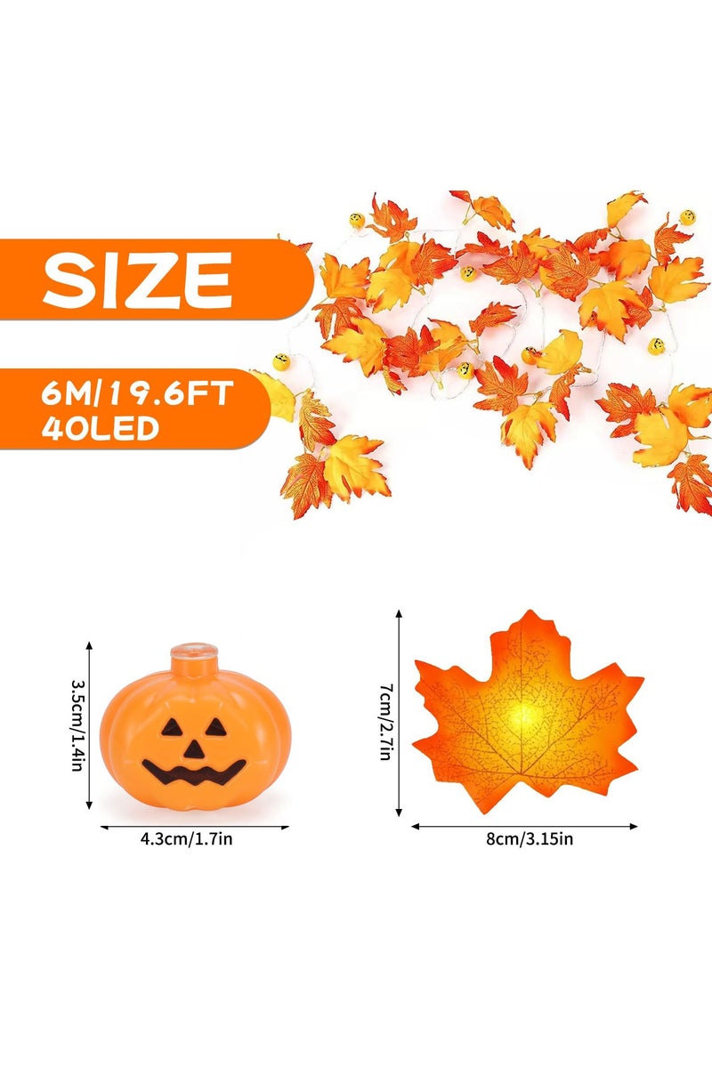 Chielor Halloween String Lights, 20 Ft 40 LED Fall Garland with Decorations Lights, Pumpkin Maple Leaf String Lights for Halloween Party Home Outdoor Patio Décor - Image 2