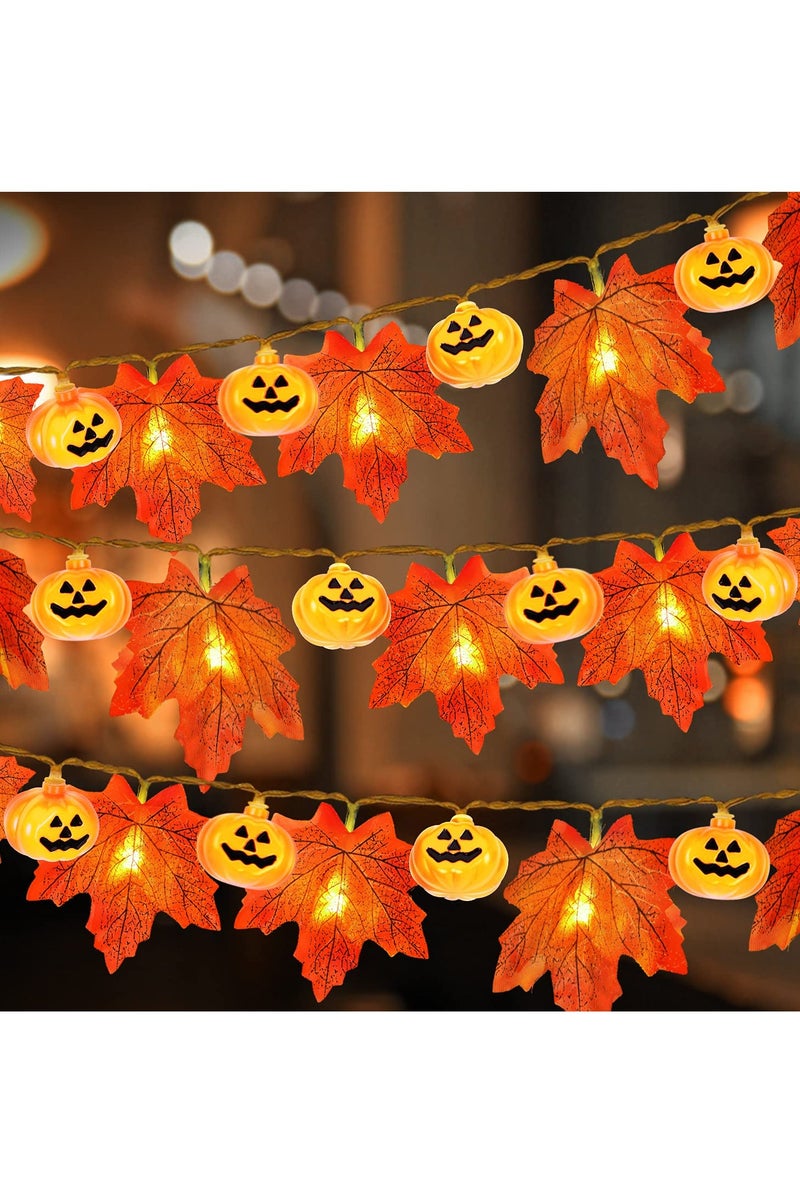 Chielor Halloween String Lights, 20 Ft 40 LED Fall Garland with Decorations Lights, Pumpkin Maple Leaf String Lights for Halloween Party Home Outdoor Patio Décor - Image 1