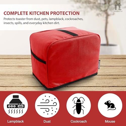 NABAAT Dust Proof Water Proof Washable Cover for 2 Slice Toaster Pop up Kitchen with Pockets Standard Size, Red (11”x 6.5”x 8”) - Image 4