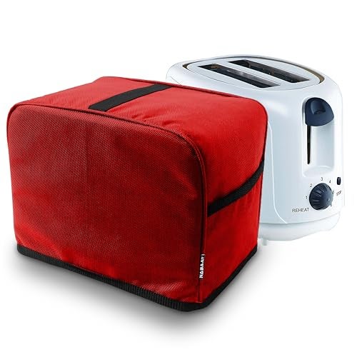 NABAAT Dust Proof Water Proof Washable Cover for 2 Slice Toaster Pop up Kitchen with Pockets Standard Size, Red (11”x 6.5”x 8”) - Image 1