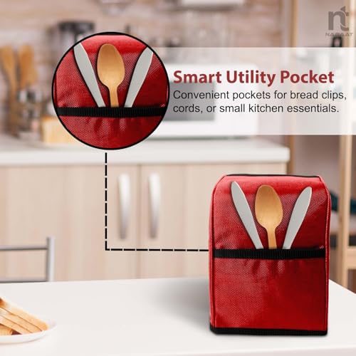 NABAAT Dust Proof Water Proof Washable Cover for 2 Slice Toaster Pop up Kitchen with Pockets Standard Size, Red (11”x 6.5”x 8”) - Image 5