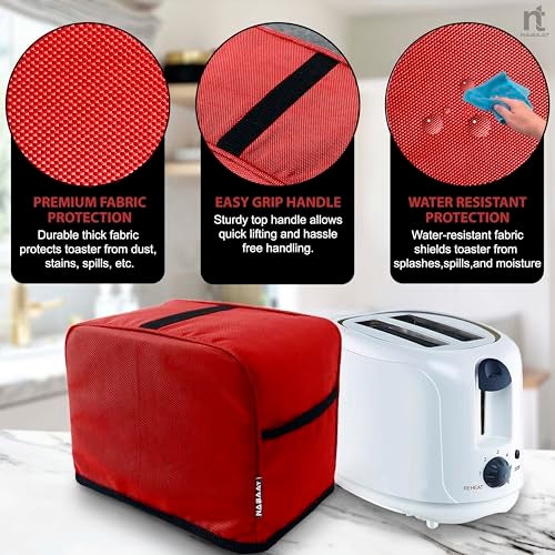 NABAAT Dust Proof Water Proof Washable Cover for 2 Slice Toaster Pop up Kitchen with Pockets Standard Size, Red (11”x 6.5”x 8”) - Image 3