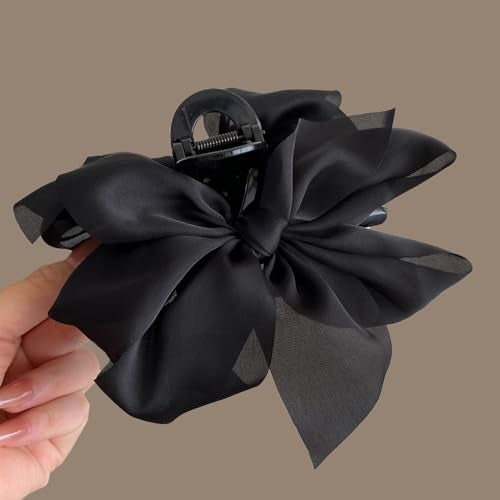 Melodio 2-Piece Chiffon Bow Clips Hair Clips for Women Girls Elegant Hair Accessories Hair Clips (Black and White) - Image 4