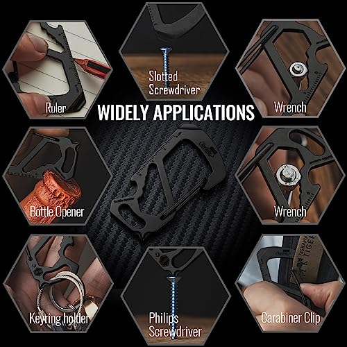 KeyUnity KS00BK Carabiner Clip Multitool Stainless Steel 7 Tools in 1, Quick Release Clasp, Wrench, Cross Screwdriver, Slotted Screwdriver, Bottle Opener, Ruler, Key Holder (PVD Black) - Image 3